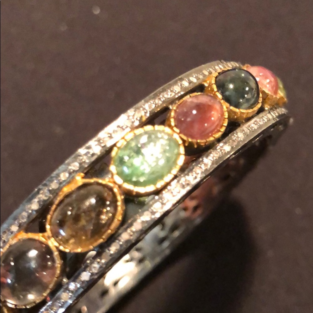 Bangle bracelet w diamonds and stones. - Picture 6 of 9